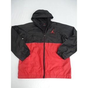 Kids Jordan Windbreaker Jacket Black Red‎ Hooded Lightweight Zip Up